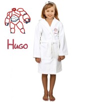 Red Armored Cartoon Design & Custom Name Embroidery on Kids Hooded Bathrobe